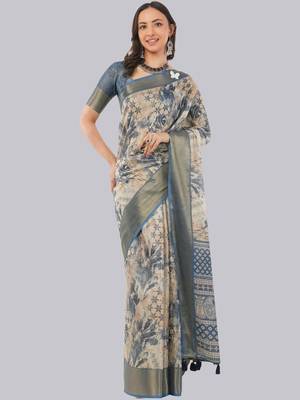 Multicolor polyester printed saree with blouse 2