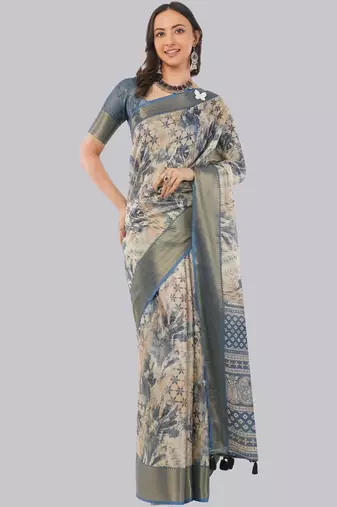 Multicolor polyester printed saree with blouse