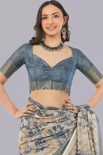 Multicolor polyester printed saree with blouse