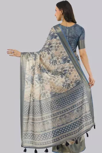 Multicolor polyester printed saree with blouse