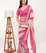 Pink linen printed saree with blouse