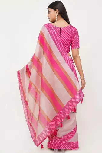 Pink linen printed saree with blouse