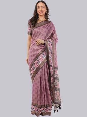 Purple polyester woven design saree with blouse 1