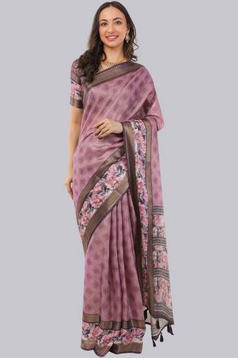 Purple polyester woven design saree with blouse
