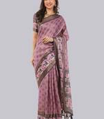 Purple polyester woven design saree with blouse
