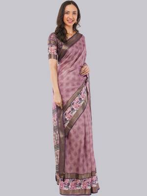 Purple polyester woven design saree with blouse 2