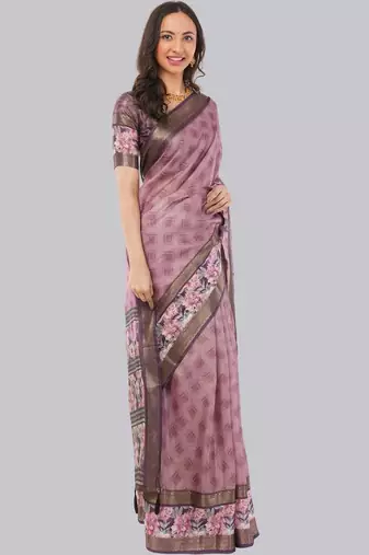 Purple polyester woven design saree with blouse