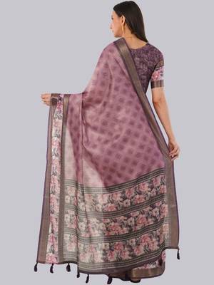 Purple polyester woven design saree with blouse 3