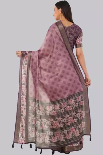 Purple polyester woven design saree with blouse