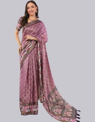 Purple polyester woven design saree with blouse 4
