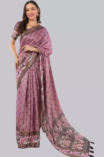 Purple polyester woven design saree with blouse