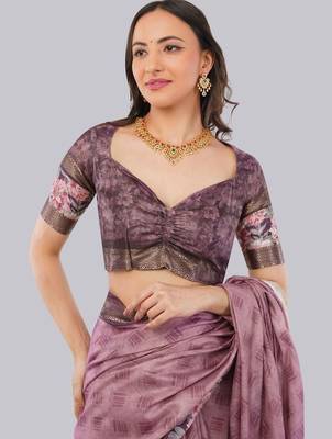 Purple polyester woven design saree with blouse 5