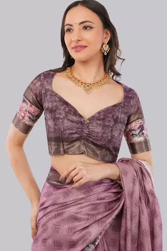 Purple polyester woven design saree with blouse