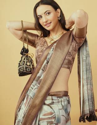 Multicolor polyester printed saree with blouse 1