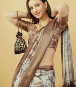 Multicolor polyester printed saree with blouse