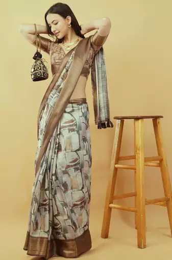 Multicolor polyester printed saree with blouse