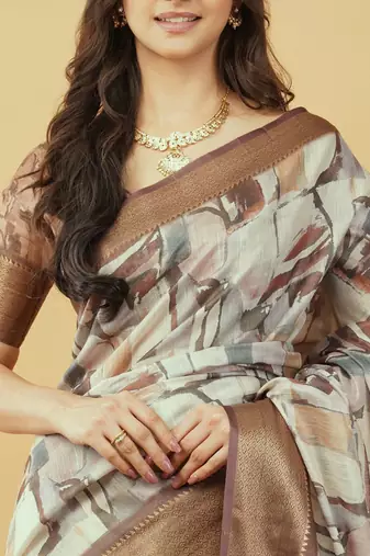 Multicolor polyester printed saree with blouse