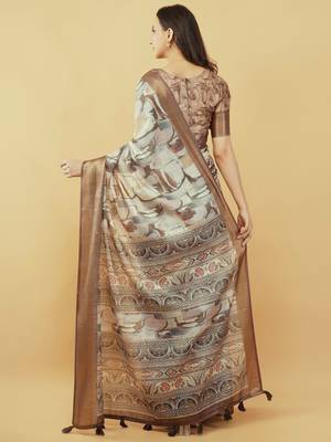 Multicolor polyester printed saree with blouse 5