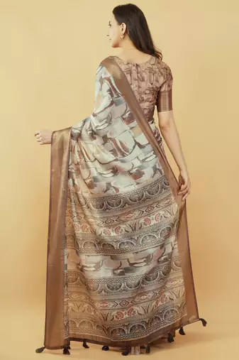 Multicolor polyester printed saree with blouse