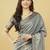 Grey polyester printed saree with blouse