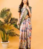 Multicolor polyester printed saree with blouse
