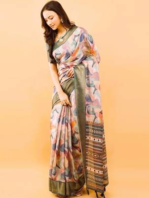 Multicolor polyester printed saree with blouse 2