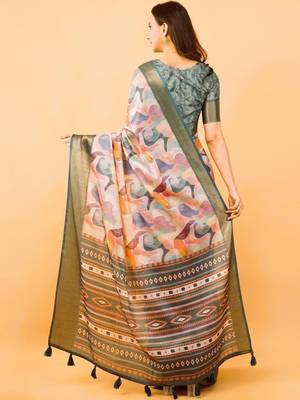Multicolor polyester printed saree with blouse 4