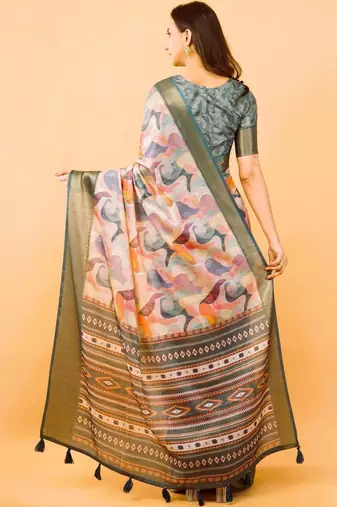 Multicolor polyester printed saree with blouse