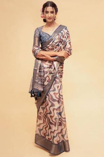 Multicolor polyester printed saree with blouse