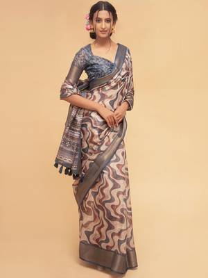 Multicolor polyester printed saree with blouse 2