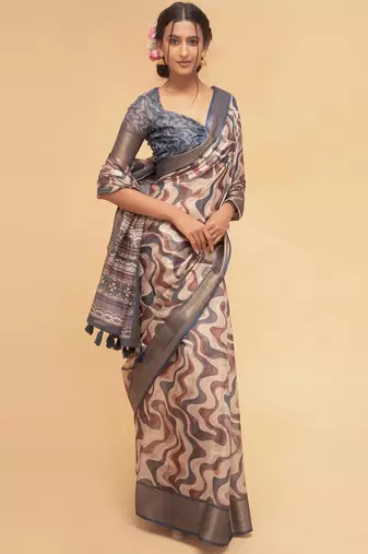 Multicolor polyester printed saree with blouse