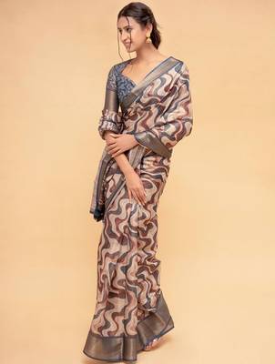Multicolor polyester printed saree with blouse 3