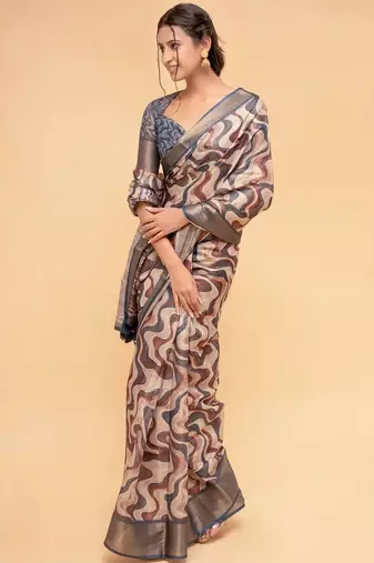 Multicolor polyester printed saree with blouse