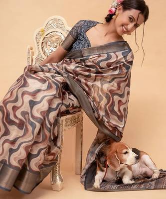 Multicolor polyester printed saree with blouse 4
