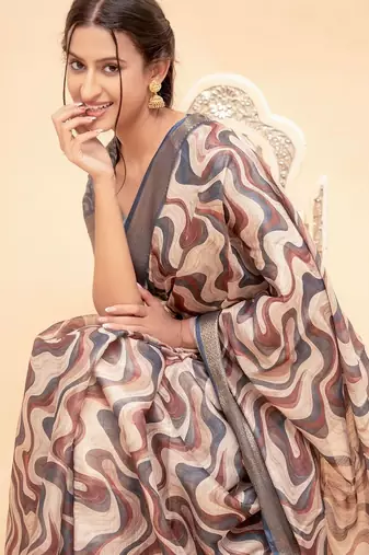 Multicolor polyester printed saree with blouse