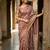 Brown polyester woven design saree with blouse