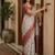 Off white polyester printed saree with blouse