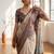Off white polyester printed saree with blouse