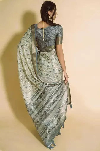 Sea green polyester woven design saree with blouse