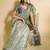Sea green polyester woven design saree with blouse