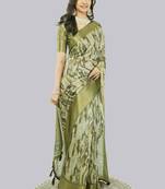 Olive polyester printed saree with blouse