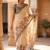 Off white polyester printed saree with blouse
