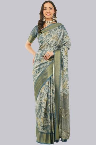 Multicolor polyester printed saree with blouse