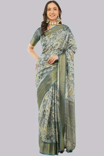 Multicolor polyester printed saree with blouse