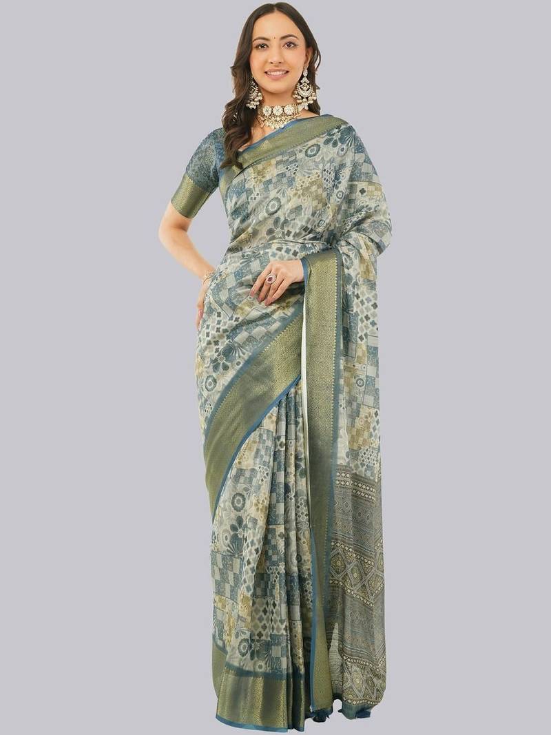 Multicolor polyester printed saree with blouse