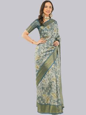 Multicolor polyester printed saree with blouse 2