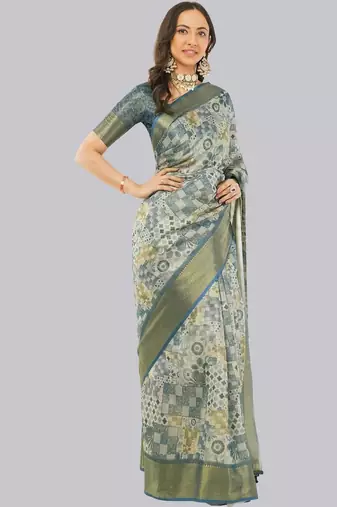 Multicolor polyester printed saree with blouse