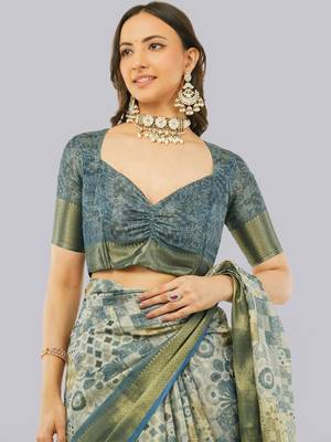 Multicolor polyester printed saree with blouse 4