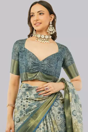 Multicolor polyester printed saree with blouse