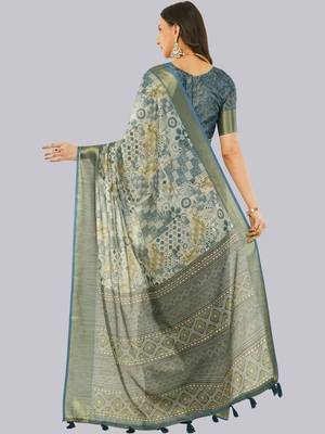 Multicolor polyester printed saree with blouse 5